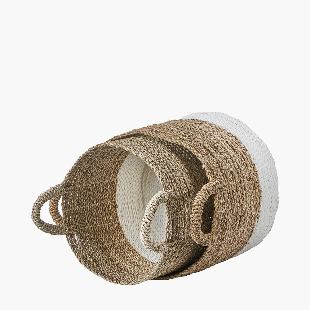 Set of 2 Banana Leaf Two Tone Natural and White Baskets